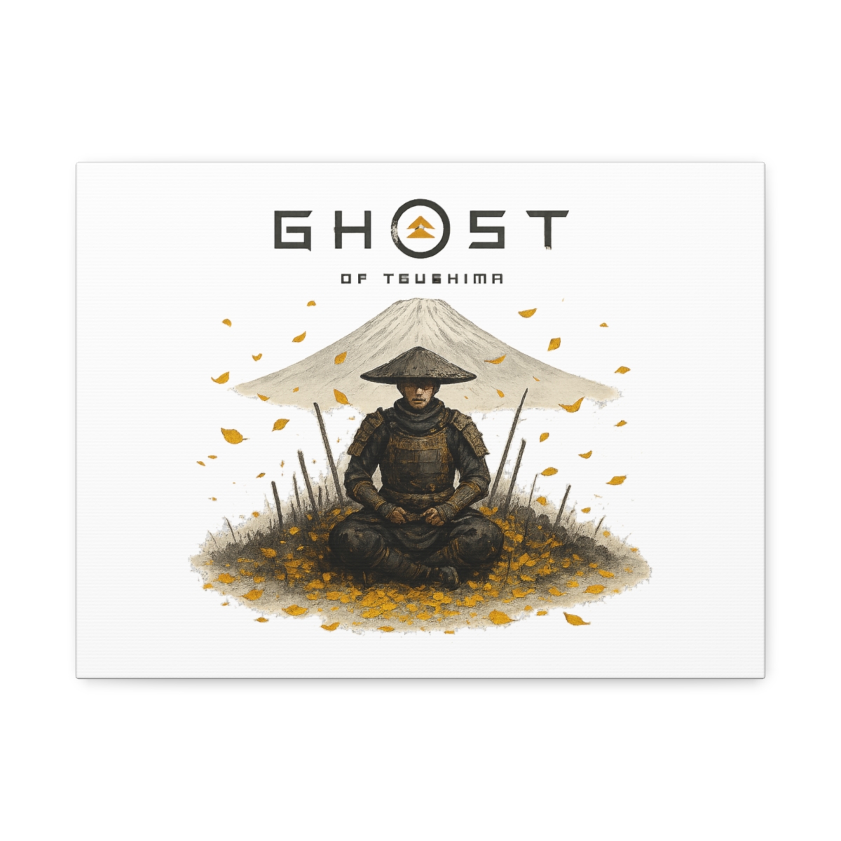 A multi-panel canvas art piece depicting a samurai warrior in a field of yellow leaves, with Mount Fuji in the background. The text "GHOST OF YOTEI" is displayed above the warrior. The artwork has a... - alternate angle 3, merchandise